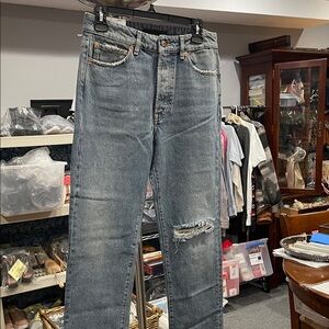 3x1 NYC Sabina Mid Rise Straight Relaxed Fit Jeans Sz 25 Light Blue Denmark